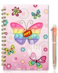 GINMLYDA Pop Secret Diary for Girls with Pen, 8.25x5.7 Inches 160 Pages Butterfly Fidget Kids Notebook and Pen Set for Girls Birthday Presents A5 Spiral Kids Journal for Girls Gifts 6-12 Year Old