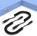 Coiled USB-C to Lightning Cable, 2 Pack Coiled Apple Carplay Cable [Mfi Certified], USB C to Lightning Cable Short Fast Charger & Data Sync, Retractable USB C to Lightning Cable for iPhone/iPad/iPod