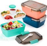 3 Pack Salad Container for Lunch, 68oz Large Bento Box with 5 Compartments Tray, Salad Bowls with Fork for Men,Women Snack Container with Dressings Sauce Container