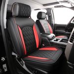 JOJOBAY Chevy Silverado Seat Covers,Leather Seat Covers for GMC Sierra,Custom Fit 2007-2024 1500 2500HD 3500HD Crew Double Extended Regular Cab,LT LZT RST Trail Boss(Full Set,Black Red)