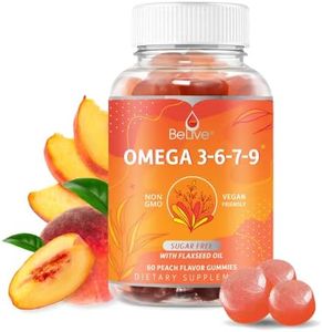 Organic Omega 3 Gummies with Omegas 6, 7, 9, DHA & EPA from Flaxseed Oil and Sea Buckthorn Fruit Oil - Sugar-Free, Supports Brain, Heart, Eye & Immune System, Supplements for Kids & Adults (60 CT)