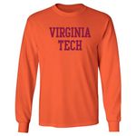 NCAA Officially Licensed College - University Basic Block Long Sleeve T Shirt, Virginia Tech Hokies Orange, X-Large