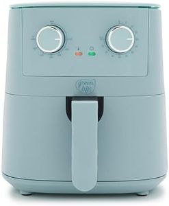 GreenLife 4.5QT Mechanical Air Fryer, PFAS-Free Ceramic Nonstick Interior, Adjustable Temperature, LED Indicator, Easy Control, Dishwasher Safe Parts, Easy Slide Drawer, Blue Haze