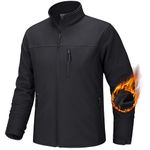 TACVASEN Men's Tactical Jackets Fleece Lined Winter Black Jacket Full Zip Active Shell Waterproof Windproof Zip Up Light Weight Multi Pockets Work Jackets,XL