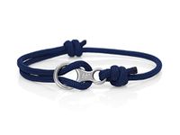 Navy & Silver Figure 8 Climbing Bracelet - Made from Stainless Steel and Paracord Rope - Handmade - Adjustable Rope Bracelet for Men - Waterproof Climber Bracelet