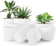 Utopia Home Pack of 10 - Plastic Plant Pots - Planters for Indoor Plants Saucer Tray - Nursery Pots Indoor with Drainage Holes,Succulent Pot (White)