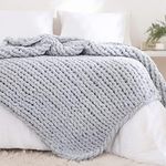 YAAPSU Chunky Knit Blanket Throw 51x63, Chenille Throw Blankets, Chunky Knitted Throw Blanket for Couch & Bed, Soft Large Knit Throw Blankets Chunky Yarn, Big Thick Cable Knit Blankets (Light Grey)