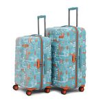 uppercase JFK Trolley Bag Set of 2 (M+L) Hardsided Polycarbonate Printed Luggage, Check-in Luggage, Combination Lock, 8 Wheel Trolley Bag, 2000 Days Warranty (Teal Blue, 31 X 53 X 75.5 Cm, Spinner)