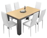 Generic Dining Table Set, High Back Dining Room Chairs & 18mm Thick Table Top 140 x 80cm Wooden Dining Table, 6 Seater Dining Table and Chair Set for Home Kitchen Dining Room Furniture, JKH677