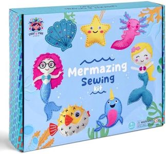 SPROUT & SPARK STUDIO Sewing Kit for Kids, DIY Set for Girls Ages 5+, Beginner,Arts and Crafts,Felt，7 Easy Projects of Stuffed Dolls, Play n Learn,Mermaid,Crochet，Knitting