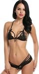 WILDSELF Women 2 Piece Honeymoon/Anniversary Babydoll Dress Bra and Panty for Womens Black