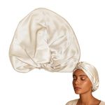 LumeSilk Mulberry Silk Sleep Bonnet for Short & Fine Hair, Double-Layer Pure Silk Night Cap for Women, Soft Turban Hair Wrap for Sleeping, Snug-Fit & Tight-Fit, Champagne