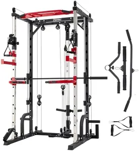 RUNFREELY SM010 Smith Machine Home Gym with Cable Crossover, All-in-ONE Trainer Compact Power Cage for Strength Training