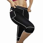 Women Weight Loss Hot Neoprene Sauna Sweat Pants with Side Pocket Workout Thighs Slimming Capris Leggings Body Shaper (Black, L)