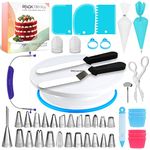 Cake Decorating Kit Tools - RFAQK 130 Pcs Cake Turntable -Cake Leveller-24 Numbered Icing Tips and Piping bags with Pattern Chart & E.Book -Straight and Angled Spatula and other baking set Supplies