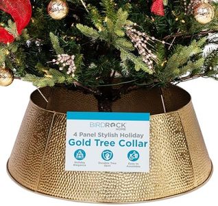 BIRDROCK HOME 4-Panel Hammered Metal Christmas Tree Collar - Stylish Holiday Tree Skirt Alternative - Durable Iron Construction Base Cover - Protects Tree Base from Pets - Easy Assembly - Gold