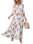 ANRABESS Women’s Summer Loose Boho Flowy Wrap V Neck 3/4 Sleeve Floral Print Slit Beach Wedding Guest Long Maxi Dresses 2024, Palm Flor, Large