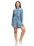 AARZA Women's Full Sleeve Solid Cotton Blend Regular Fit Western Style Long Sleeve Collared Neck Blue Color Denim M Size Tunic Shirt for Girls. (SS-CHW6029_M)