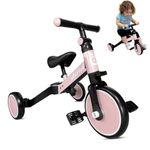 Jollito 3-in-1 Kids Tricycle Indoor/Outdoor Pushbike Balance Bike Baby Trike Baby Toddler Ride-On Color Box Packaging Bike Multifunctional 1-3 Yrs(Pink)