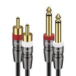 J&D Dual 1/4 inch TS to Dual RCA Cable, Heavy Duty 1/4 Male to RCA Male Adapter Stereo Audio Interconnect Quarter inch Cable, 1.8 Meter