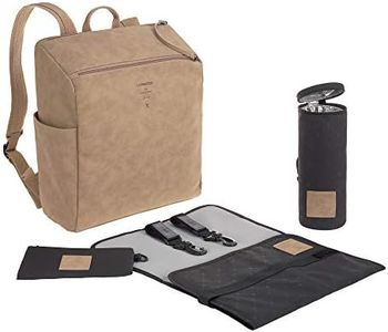 LÄSSIG Baby Wickelrucksack Wickeltasche mit Zubheör veganes Leder/Tender Backpack camel, 1 Stück (1er Pack)