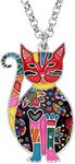 DUOWEI Elegant Cartoon Sitting Cat Kitten Necklace Alloy Floral Enamel Pets Pendant for Women Teens Kids Adorable Gifts (Multicolor), enamel, not-applicable