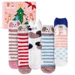 Christmas Gifts for Women Fluffy Socks - Ladies Fluffy Bed Socks Womens Girls Cosy Fuzzy Warm Thermal Dog Cat Socks 4-7, Stocking Fillers Women Advent Calendar 2024 Secret Santa Xmas Gifts for Mum Her