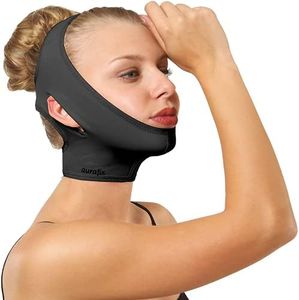 Post Surgical Chin Strap Bandage for Women - Neck and Chin Compression Garment Wrap - Face Slimmer, Jowl Tightening, Chin Lifting (Black, M)