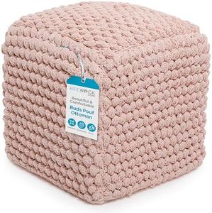 BIRDROCK HOME Buds Pouf Ottoman | Cotton Braided Foot Stool with Bead Filling | Boho Foot Rest for Living Room & Bedroom | Oversized, Sturdy & Comfortable Seating, Lightweight & Soft | Dusty Rose
