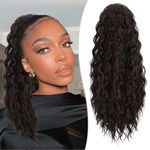 RUWISS Curly Drawstring Ponytail Extension for Black Women,20 inch Brown Afro Kinky Ponytail Synthetic Hairpiece for Daily Party Use