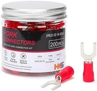 HKS 200PCS Insulated Fork Spade Wire Connectors - Red 22-16 AWG M5 Stud Size #10 - Tinned Red Copper - U-Type Electrical Crimp Terminals