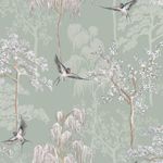 World of Wallpaper Japanese Garden Inspired Oriental Asian Themed Wallpaper for Living Room and Bedroom Cherry Blossom Trees and Oriental Birds - Sage Green 946102