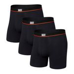 SAXX Underwear Co. Men's Non-Stop Cotton Relaxed Fit Boxer Brief Fly 3-Pack, Black, Medium