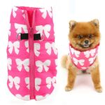 SMALLLEE_LUCKY_STORE Pet Water Resistant Winter Jacket Vest with D-ring for Small Dog Cat Zip-up Padded Puppy Coat Chihuahua Yorkie Kitten Warm Clothes, Hot-pink, M