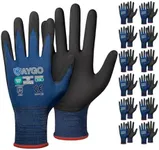 KAYGO Safety Work Gloves MicroFoam Nitrile Coated-12 Pairs, KG18NB,Seamless Knit Nylon Glove with Black Micro-Foam Nitrile Grip,Ideal for General Purpose,Automotive,Home Improvement, Dark Blue, S