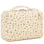 Bluboon Makeup Bag Zipper Pouch Travel Portable Cosmetic Bag Organizer for Women and Girls, Corduroy Yellow Floret