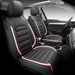 Yeleno01 Leather Car Seat Covers, Faux Leather Car Seat Covers for 5-Seat Sedans and SUVs Universal Set, Airbag Compatible (Black Pink)