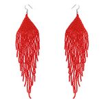 Long Beaded Tassel Earrings – Native Handmade Bohemian Beaded Large Statement Chandelier Drop Earrings, Mexican Boho Seed Bead Big Fringe Dangle Earrings for Women Girls, 14.5cm, beads, No Gemstone