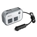 FOVAL 200W Car Power Inverter with Dual DC 12V to 110V AC Outlet and 3.1A 4 USB Ports, Auto Charger Adapter for Laptops and Phones （Gray）