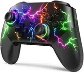 Switch Controller Compatible with Switch/Switch Lite/Switch OLED/Windows/iOS/Android, RGB Lightning Programmable 1000mAh Wireless Pro Controller with One Key Pairing Wake Up Turbo Vibration