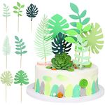 Jungle Cake Toppers 7Pcs Tropical Palm Leaves Cake Toppers, Hawaiian Cake Decorations Happy Birthday Cake Topper Summer Jungle Theme Party Decoration Baby Boy Cake Decorations