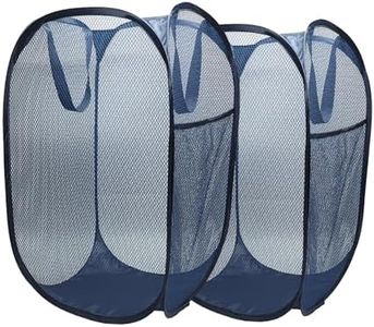 Upgraded pop-up laundry basket, with a foldable design. The handle is sturdier and made of more flexible steel support. It has storage pockets, a wide opening(2, Dark blue)