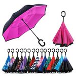 Jooayou Double Layer Inverted Umbrella, C Shape Handle Reverse Folding Umbrella, Anti-UV Windproof Travel Umbrella with Carrying Bag