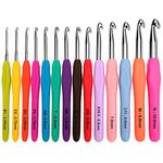 BCMRUN Crochet Hooks Set,14 Pcs 2.25mm(B)-10mm(N) Ergonomic Soft Grip Handles,Smooth Knitting Needles Kit with Bag for Arthritic Hands,Extra Long Knit Needles Weave Yarn Set,Best Gift for Women (B)