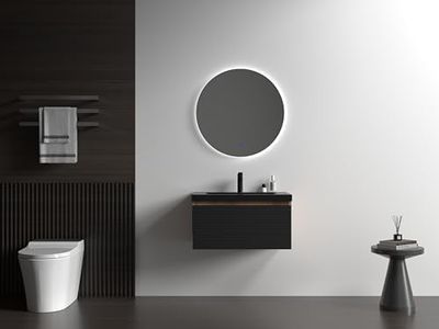 TONA 30 Inch Bathroom Vanity with Sink Floating Vanity with Black Quartz Integrated Sink Combo Fluted Wall Mounted Cabinet with Storage Drawers Modern Crius30-Black