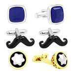 Zivom® Enamel Gold Black Blue Brass Formal Cufflinks Combo Pack Of 3 Sets For Boys Men's Gift Box