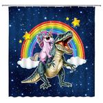 Unicorn Dinosaur Shower Curtain Funny Rainbow Fantasy Galaxy Cute Cool Boy Girl Bathroom Decoration Bath Decor Polyester with Hook