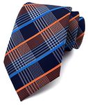 Ctskyte Men's Plaid Check Stripe Ties Pattern Business Formal Designer Neckties, Navy Orange, One Size