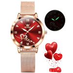 OLEVS Ladies Watches Rose Gold Mesh Strap Fashion Dress Japanese Quartz Waterproof Luminous Female Watches for Women Bracelet Sets