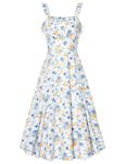 Belle Poque Womens Elegant Summer Floral Dresses High Waist Slim Fit Smocked Ruffle Strappy Dress Elegant A-Line Dress XL